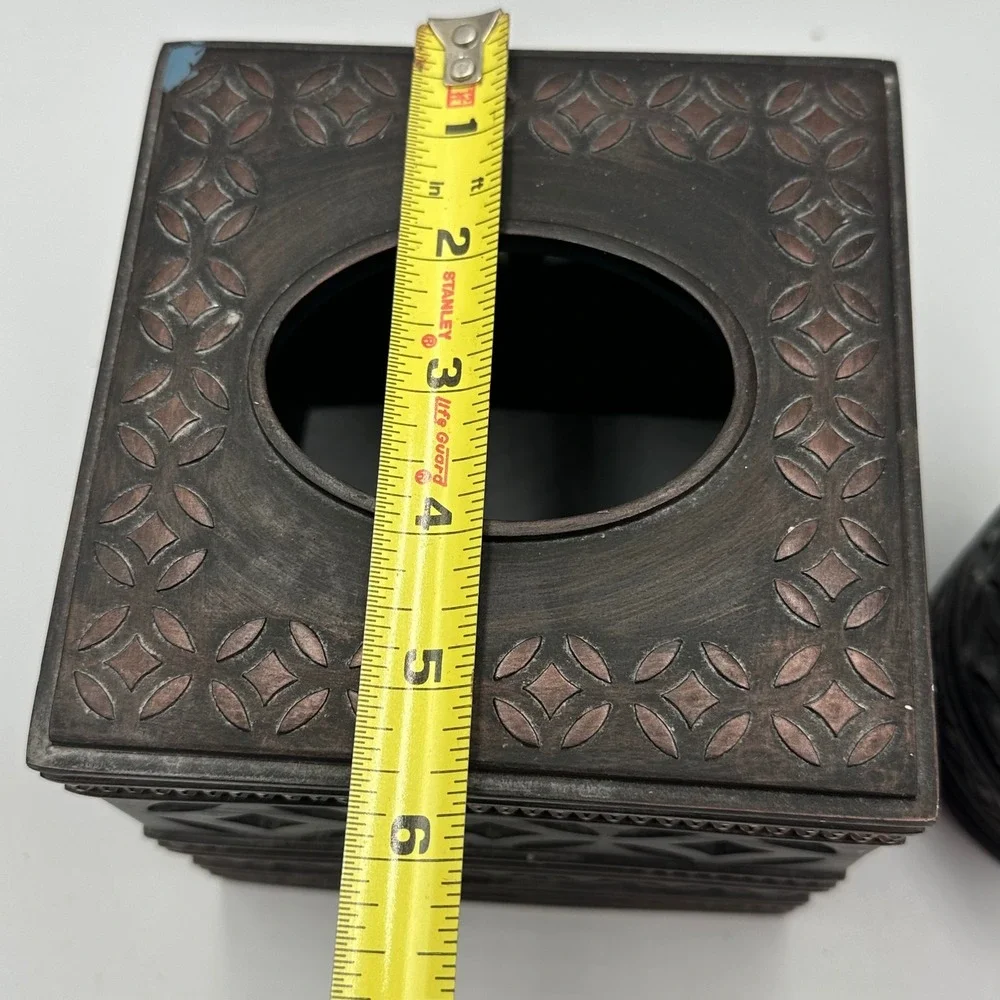 2pc Bathroom Vanity Set Tissue Box Cover Lidded Canister Bronze Gold Rhinestone